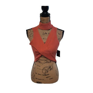 NWT Almost Famous orange two-piece cut out top and shorts set, size medium